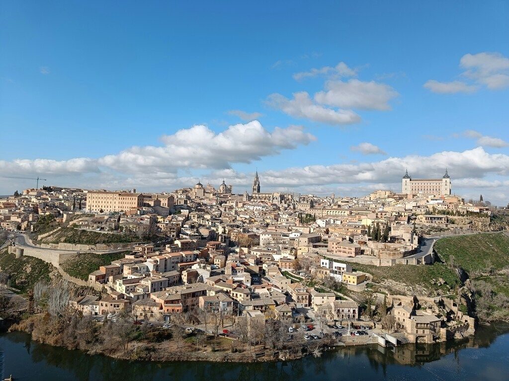 A view of a city with a river running through it